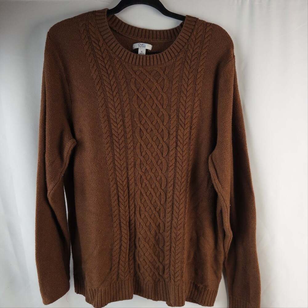 Croft & Barrow Cable Knit Crewneck Sweater Size XL Brown